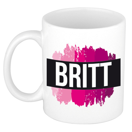 Name mug Britt  with pink paint marks  300 ml