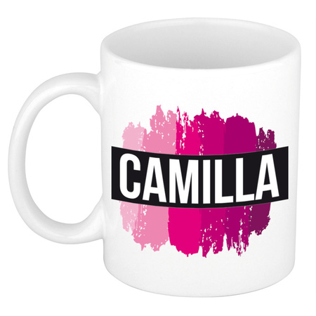 Name mug Camilla  with pink paint marks  300 ml