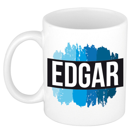 Naam cadeau mok / beker Edgar met blauwe verfstrepen 300 ml