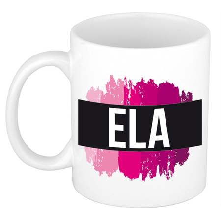 Name mug Ela  with pink paint marks  300 ml