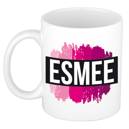 Name mug Esmee  with pink paint marks  300 ml