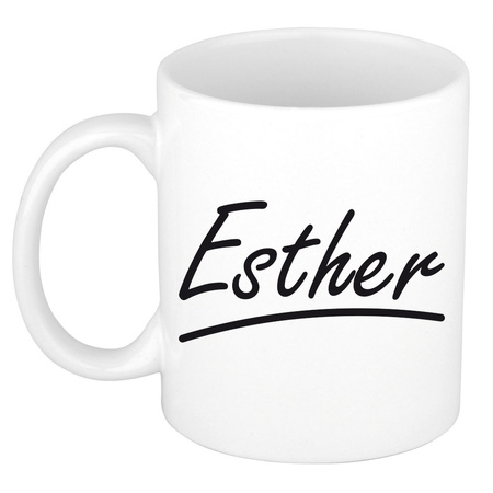 Naam cadeau mok / beker Esther met sierlijke letters 300 ml