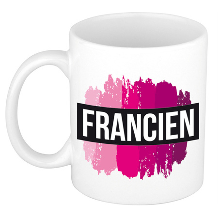 Name mug Francien  with pink paint marks  300 ml