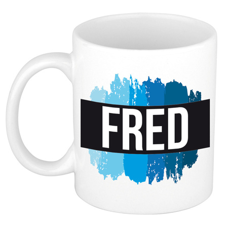 Name mug Fred with blue paint marks  300 ml