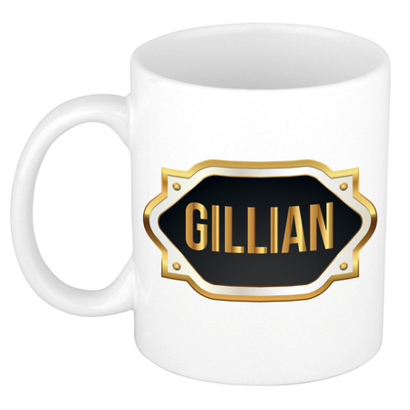 Naam cadeau mok / beker Gillian met gouden embleem 300 ml