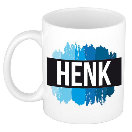 Name mug Henk with blue paint marks  300 ml