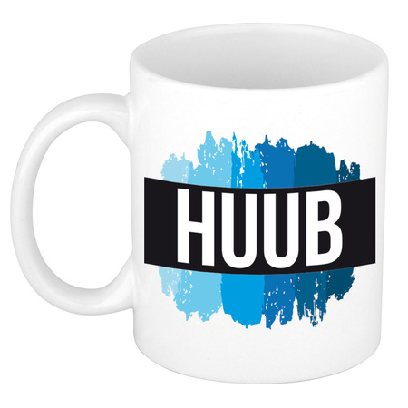 Name mug Huub with blue paint marks  300 ml
