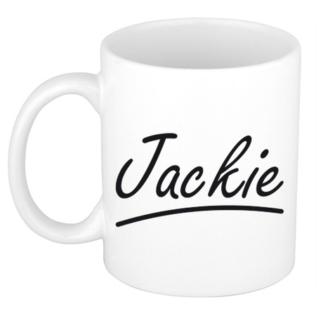 Naam cadeau mok / beker Jackie met sierlijke letters 300 ml