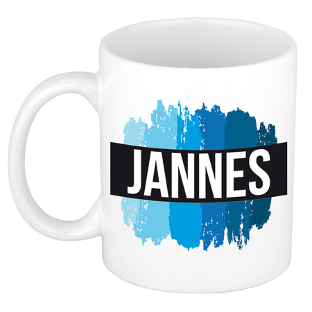 Name mug Jannes with blue paint marks  300 ml