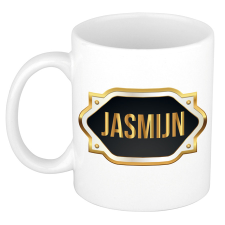 Name mug Jasmijn with golden emblem 300 ml
