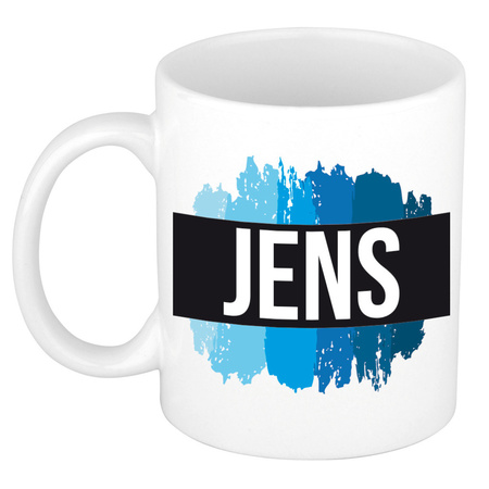Name mug Jens with blue paint marks  300 ml