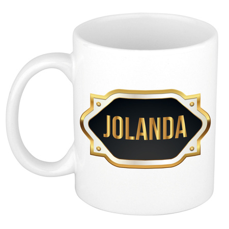 Naam cadeau mok / beker Jolanda met gouden embleem 300 ml