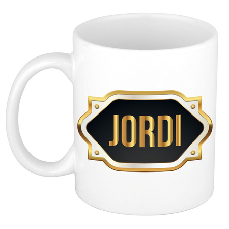Name mug Jordi with golden emblem 300 ml