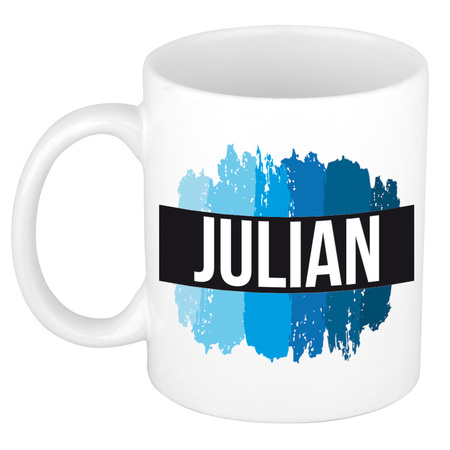 Name mug Julian with blue paint marks  300 ml