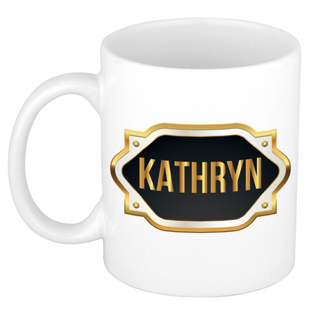 Name mug Kathryn with golden emblem 300 ml