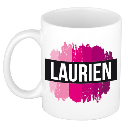 Name mug Laurien  with pink paint marks  300 ml