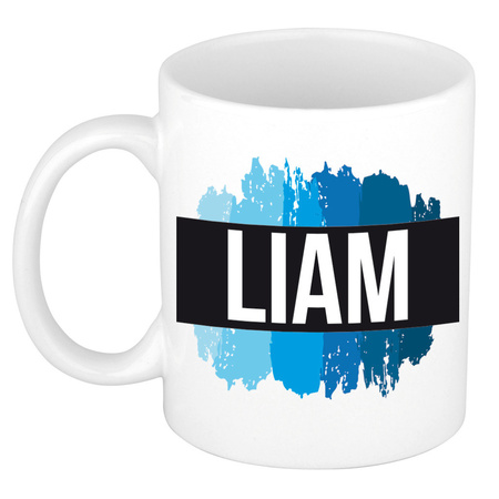 Name mug Liam with blue paint marks  300 ml
