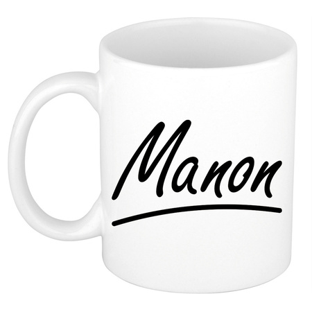 Naam cadeau mok / beker Manon met sierlijke letters 300 ml