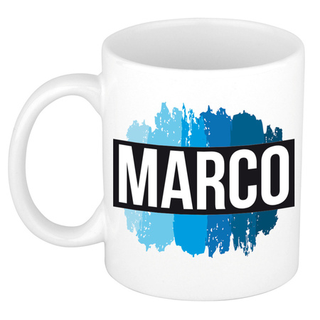 Name mug Marco with blue paint marks  300 ml