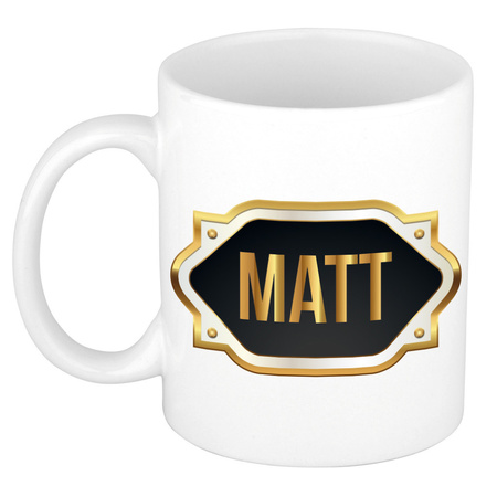 Name mug Matt with golden emblem 300 ml
