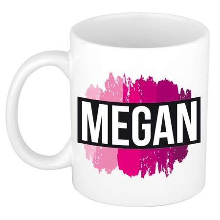 Name mug Megan  with pink paint marks  300 ml