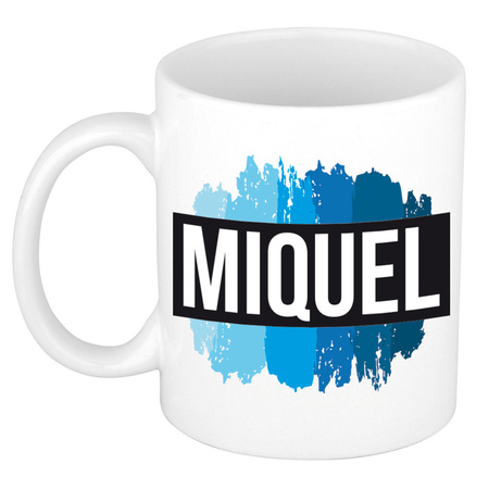 Name mug Miquel with blue paint marks  300 ml