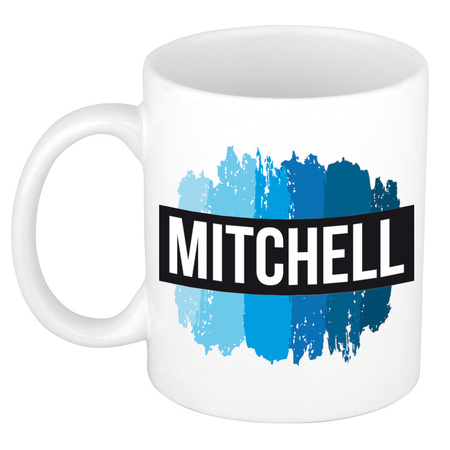 Name mug Mitchell with blue paint marks  300 ml