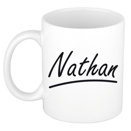 Naam cadeau mok / beker Nathan met sierlijke letters 300 ml