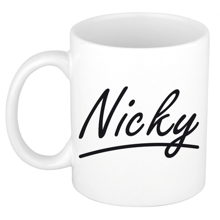 Naam cadeau mok / beker Nicky met sierlijke letters 300 ml