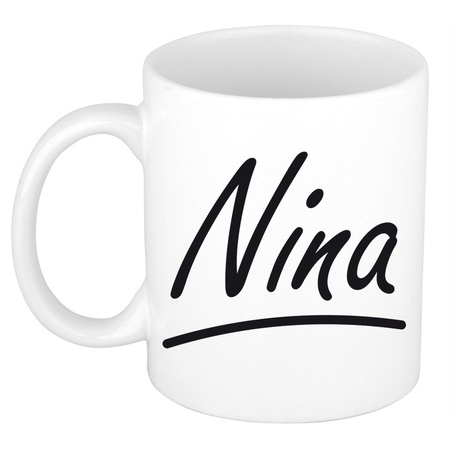 Naam cadeau mok / beker Nina met sierlijke letters 300 ml
