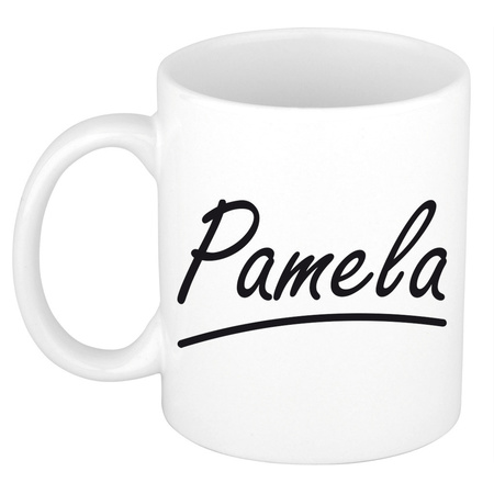 Naam cadeau mok / beker Pamela met sierlijke letters 300 ml