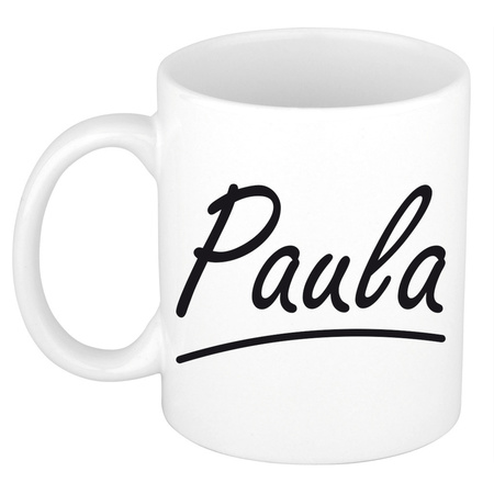 Naam cadeau mok / beker Paula met sierlijke letters 300 ml