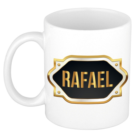 Name mug Rafael with golden emblem 300 ml