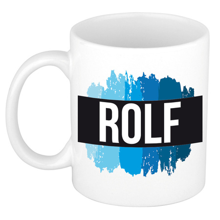 Name mug Rolf with blue paint marks  300 ml