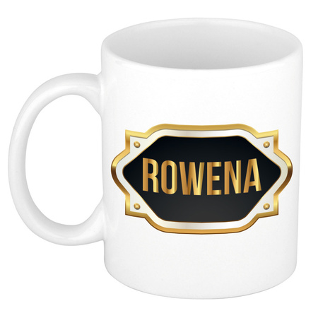 Name mug Rowena with golden emblem 300 ml