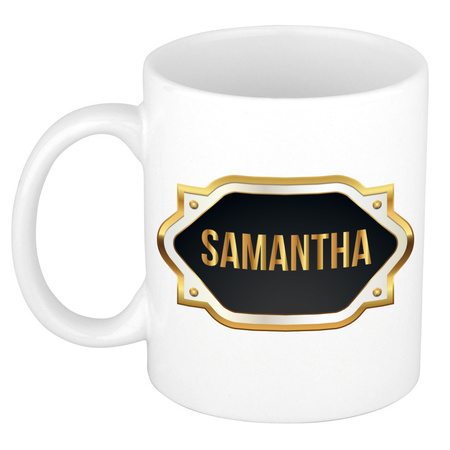 Name mug Samantha with golden emblem 300 ml
