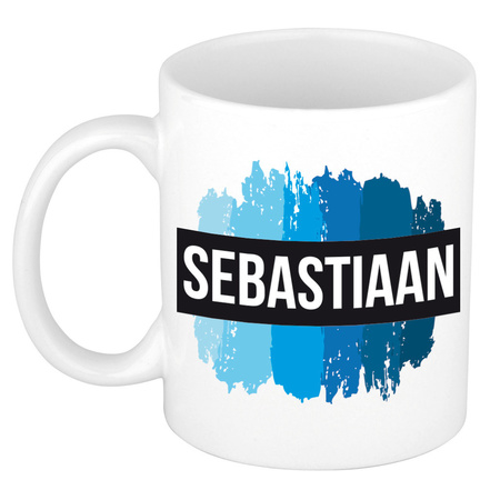 Name mug Sebastiaan with blue paint marks  300 ml