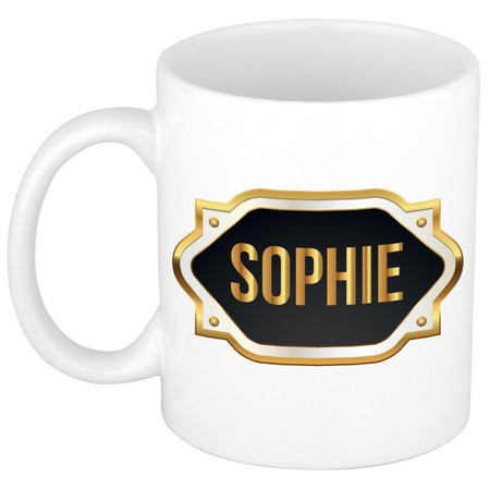 Naam cadeau mok / beker Sophie met gouden embleem 300 ml
