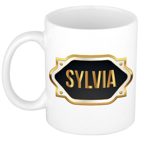 Name mug Sylvia with golden emblem 300 ml