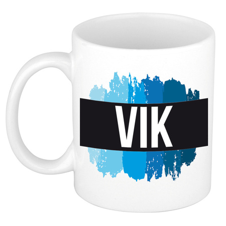 Name mug Vik with blue paint marks  300 ml