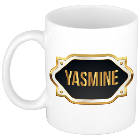 Naam cadeau mok / beker Yasmine met gouden embleem 300 ml