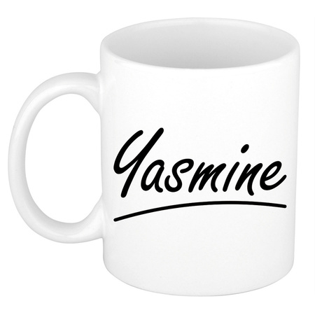 Naam cadeau mok / beker Yasmine met sierlijke letters 300 ml