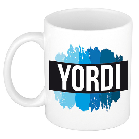 Name mug Yordi with blue paint marks  300 ml
