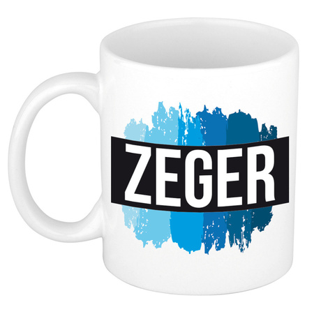 Name mug Zeger with blue paint marks  300 ml