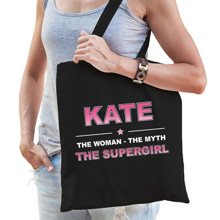 Naam cadeau tas Kate - the supergirl zwart voor dames