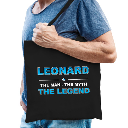 Naam cadeau tas Leonard - the legend zwart voor heren
