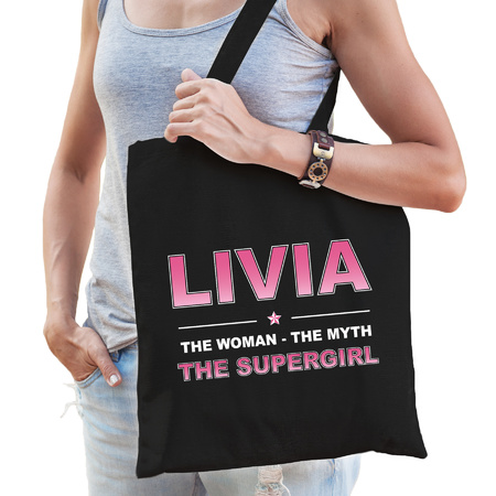 Naam cadeau tas Livia - the supergirl zwart voor dames