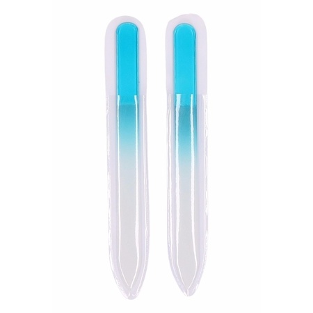 Nagelvijlen van glas 2x stuks - blauw - 14 cm - in beschermhoesje