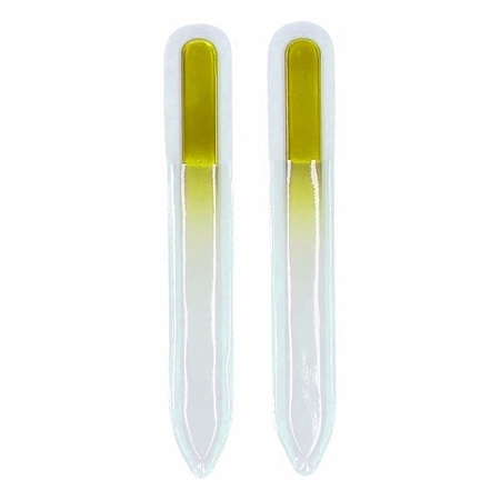Nagelvijlen van glas 2x stuks - geel - 14 cm - in beschermhoesje