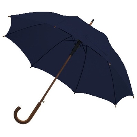 Navy blauwe paraplu met houten handvat 103 cm